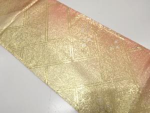 桧扇に七宝模様織り出し　リバーシブル全通袋帯